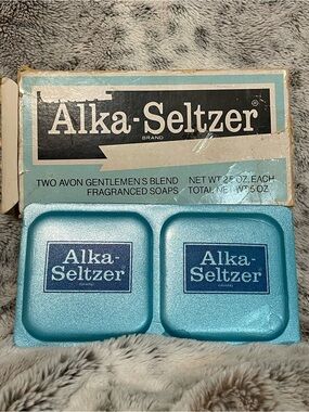 1970s Avon Gentlemen's Blend soap set branded with Alka-Seltzer misprint box.